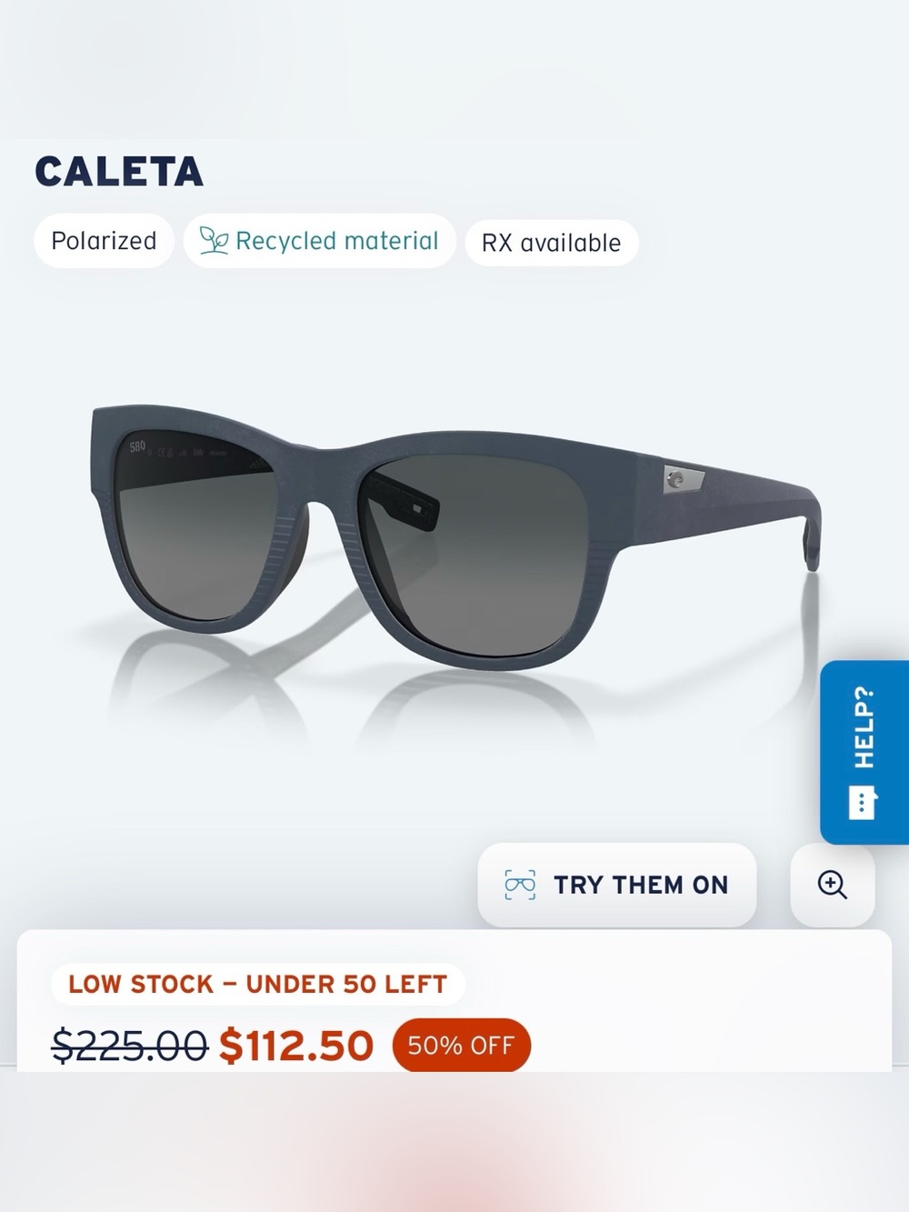 CALETA Polarized sunglasses Recycled material Midnight Blue frame gray lens NIB